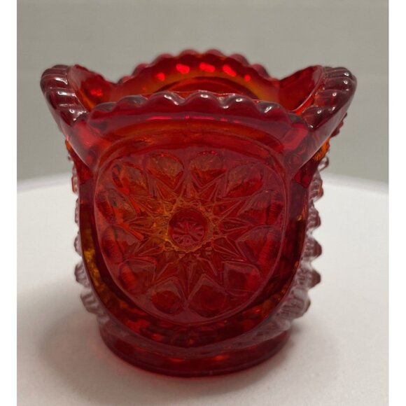 LE Smith Red Glass Sunburst Gorgeous UV Reactive Glow Toothpick Holder - EUC - Picture 1 of 5